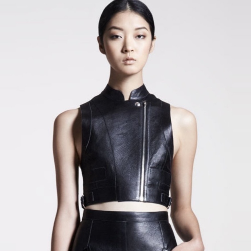 Alexander Wang Black Backless Cropped Leather Vest Size 4 (S)